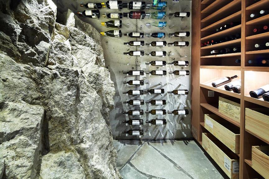 Atlanta Transitional custom wine cellar with Metal and Wooden Wine Racks
