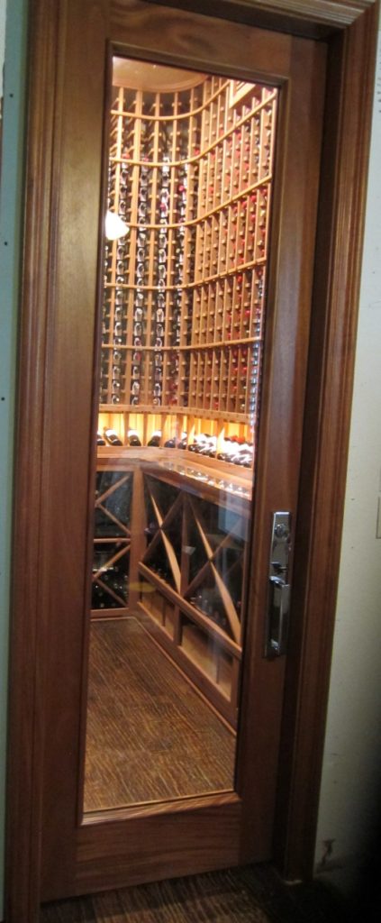 Square Top Barolo Custom Wine Cellar Door in Mahogany Designed by Experts in Atlanta